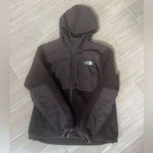 Chocolate brown hooded Denali North Face fleece zip jacket